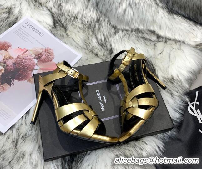 Low Cost Saint Laurent Metallic Calfskin High-Heel Sandals 10cm 042977 Gold