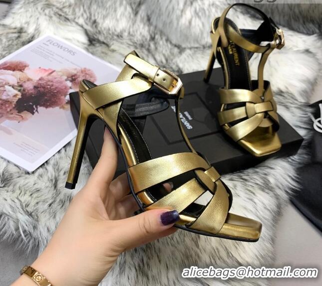 Low Cost Saint Laurent Metallic Calfskin High-Heel Sandals 10cm 042977 Gold