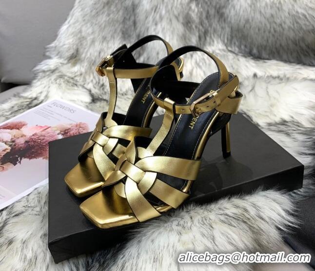 Low Cost Saint Laurent Metallic Calfskin High-Heel Sandals 10cm 042977 Gold