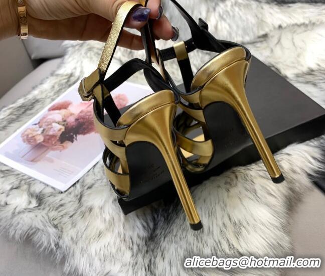 Low Cost Saint Laurent Metallic Calfskin High-Heel Sandals 10cm 042977 Gold