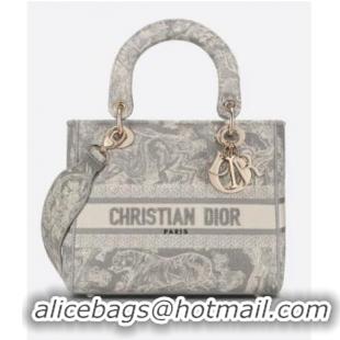 Well Crafted DIOR MEDIUM LADY D-LITE BAG Gray Toile de Jouy Reverse Embroidery M0565OR