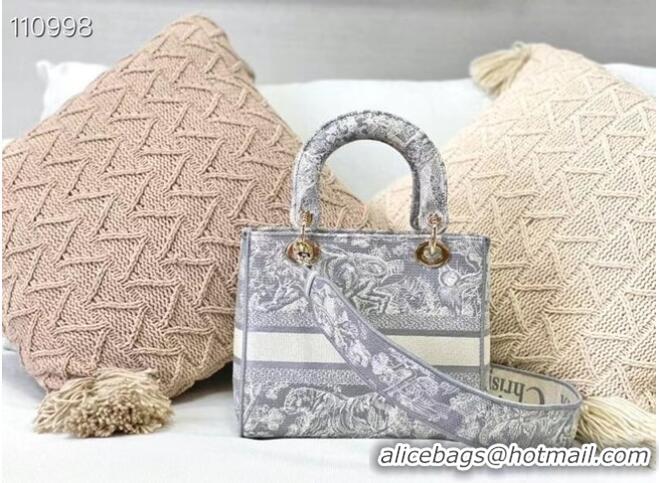 Well Crafted DIOR MEDIUM LADY D-LITE BAG Gray Toile de Jouy Reverse Embroidery M0565OR