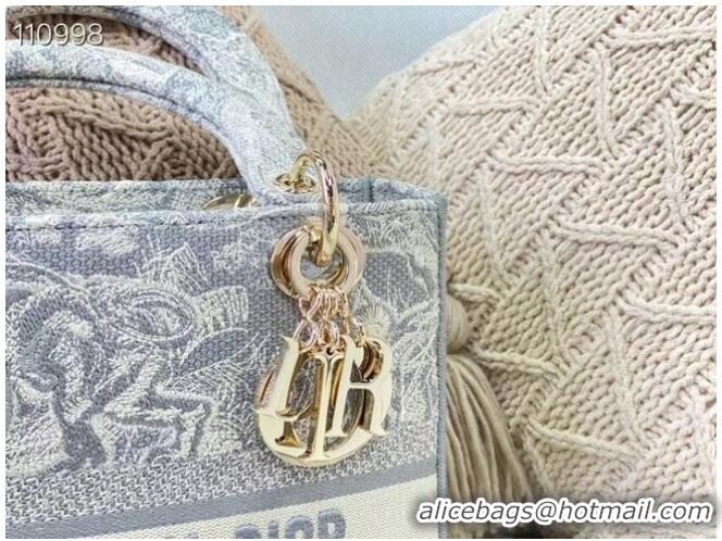 Well Crafted DIOR MEDIUM LADY D-LITE BAG Gray Toile de Jouy Reverse Embroidery M0565OR