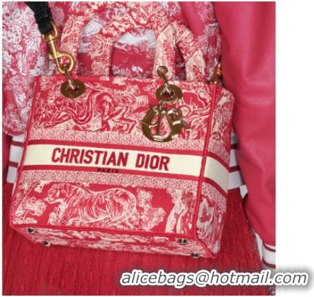 Low Cost MEDIUM LADY D-LITE BAG Raspberry Toile de Jouy Reverse Embroidery M0565OR