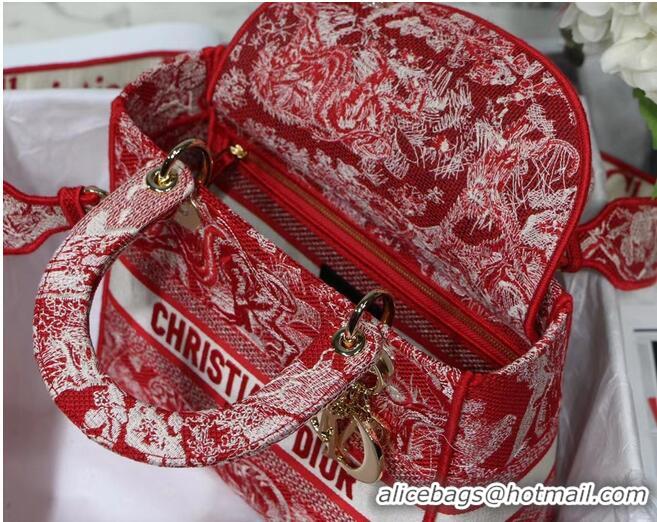 Low Cost MEDIUM LADY D-LITE BAG Raspberry Toile de Jouy Reverse Embroidery M0565OR