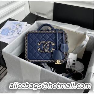 Buy Discount Chanel Lambskin Crystal Calfskin & Gold-Tone Metal Cosmetic Bag 8818 dark blue