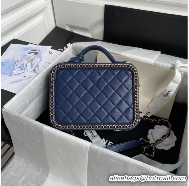 Buy Discount Chanel Lambskin Crystal Calfskin & Gold-Tone Metal Cosmetic Bag 8818 dark blue