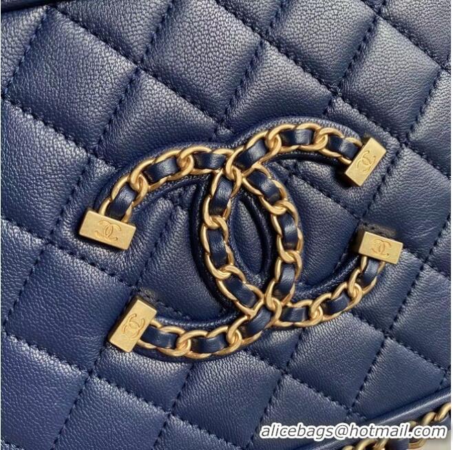 Buy Discount Chanel Lambskin Crystal Calfskin & Gold-Tone Metal Cosmetic Bag 8818 dark blue