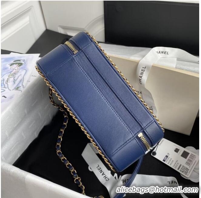 Buy Discount Chanel Lambskin Crystal Calfskin & Gold-Tone Metal Cosmetic Bag 8818 dark blue