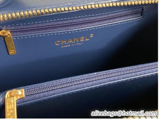 Buy Discount Chanel Lambskin Crystal Calfskin & Gold-Tone Metal Cosmetic Bag 8818 dark blue