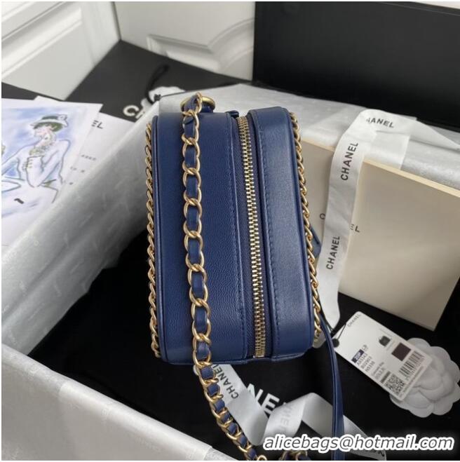 Buy Discount Chanel Lambskin Crystal Calfskin & Gold-Tone Metal Cosmetic Bag 8818 dark blue