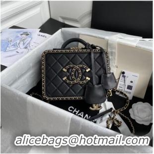 Best Grade Chanel Lambskin Crystal Calfskin & Gold-Tone Metal Cosmetic Bag 8817 black