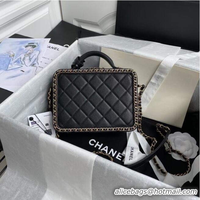 Best Grade Chanel Lambskin Crystal Calfskin & Gold-Tone Metal Cosmetic Bag 8817 black