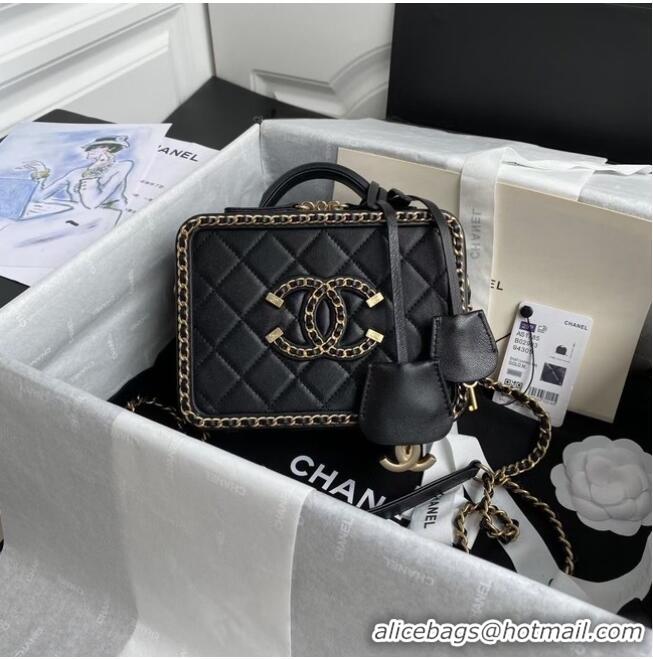 Best Grade Chanel Lambskin Crystal Calfskin & Gold-Tone Metal Cosmetic Bag 8817 black