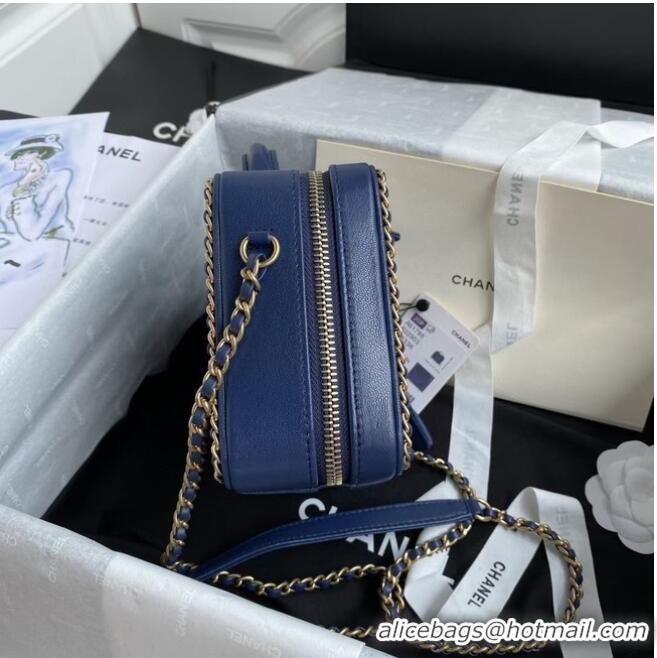 Top Quality Chanel Lambskin Crystal Calfskin & Gold-Tone Metal Cosmetic Bag 8817 dark blue