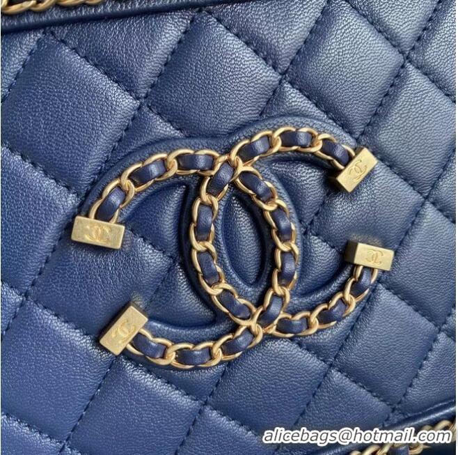 Top Quality Chanel Lambskin Crystal Calfskin & Gold-Tone Metal Cosmetic Bag 8817 dark blue