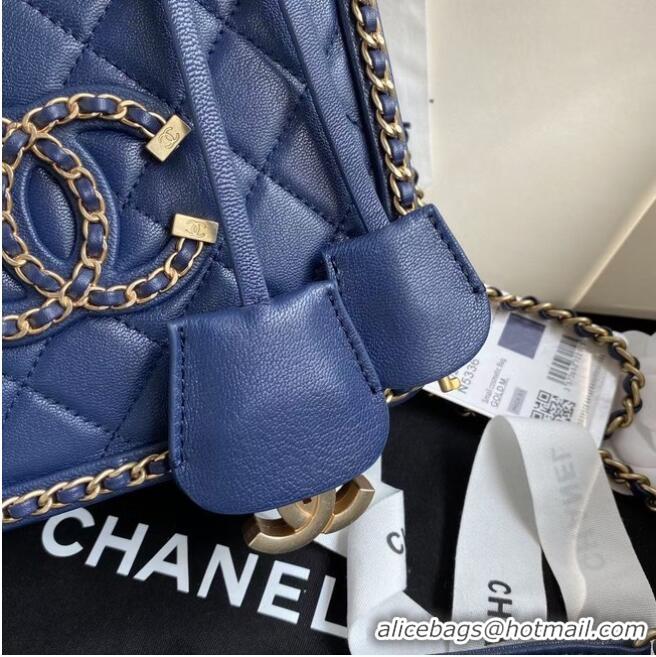 Top Quality Chanel Lambskin Crystal Calfskin & Gold-Tone Metal Cosmetic Bag 8817 dark blue