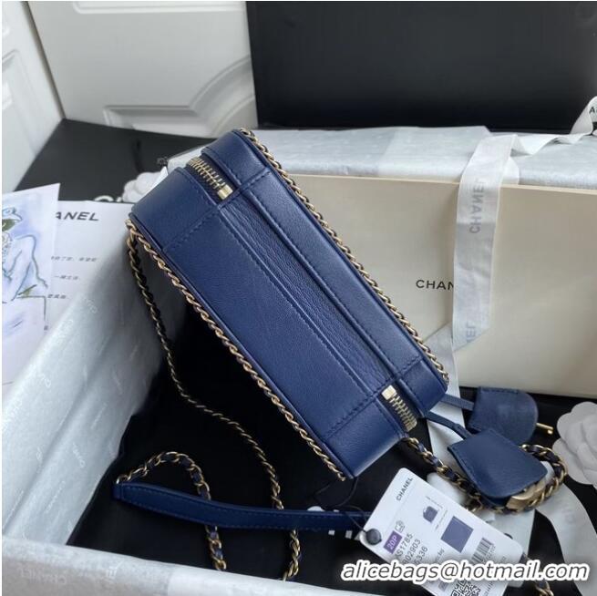 Top Quality Chanel Lambskin Crystal Calfskin & Gold-Tone Metal Cosmetic Bag 8817 dark blue