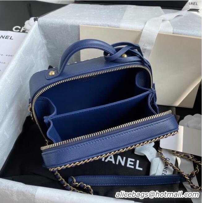 Top Quality Chanel Lambskin Crystal Calfskin & Gold-Tone Metal Cosmetic Bag 8817 dark blue