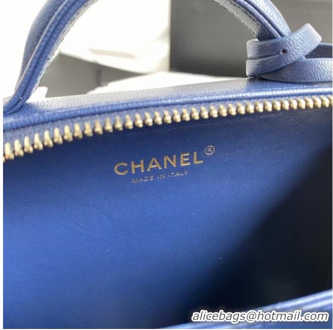 Top Quality Chanel Lambskin Crystal Calfskin & Gold-Tone Metal Cosmetic Bag 8817 dark blue