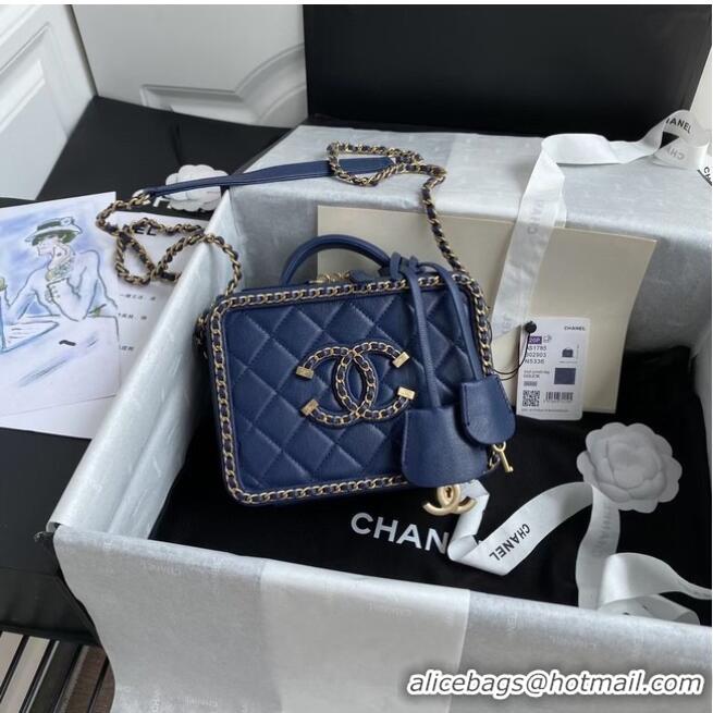 Top Quality Chanel Lambskin Crystal Calfskin & Gold-Tone Metal Cosmetic Bag 8817 dark blue