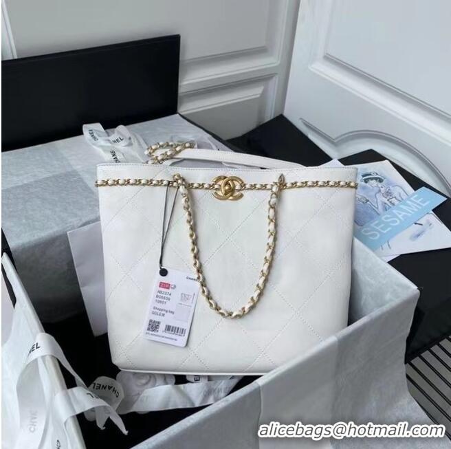 New Design Chanel Original Leather Shopping Bag AS2374 White