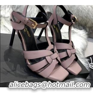 New Style Saint Laurent Calfskin High-Heel Sandals 10cm 042977 Dusty Pink