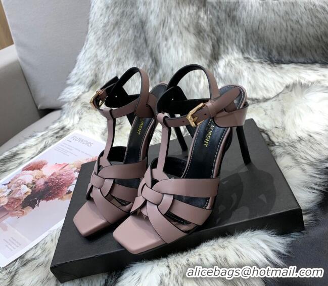 New Style Saint Laurent Calfskin High-Heel Sandals 10cm 042977 Dusty Pink