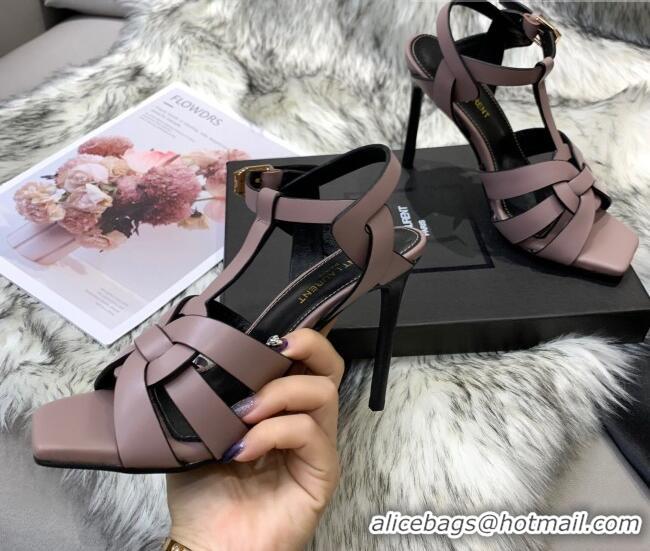 New Style Saint Laurent Calfskin High-Heel Sandals 10cm 042977 Dusty Pink