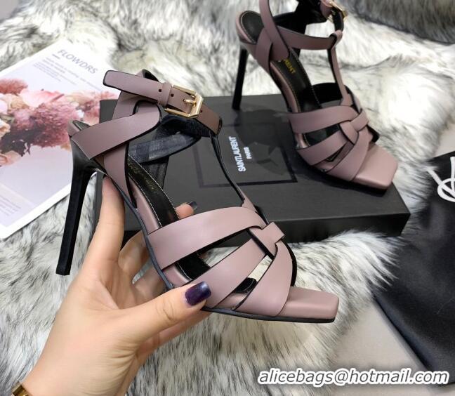 New Style Saint Laurent Calfskin High-Heel Sandals 10cm 042977 Dusty Pink