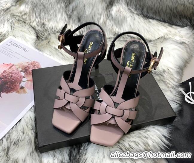 New Style Saint Laurent Calfskin High-Heel Sandals 10cm 042977 Dusty Pink