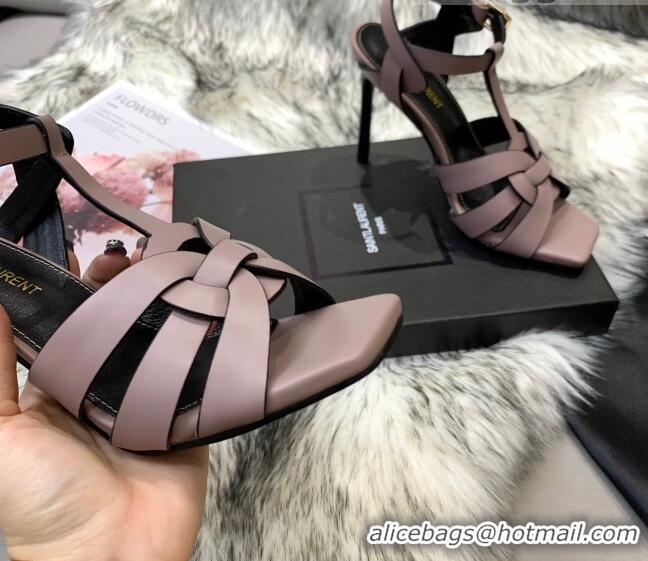 New Style Saint Laurent Calfskin High-Heel Sandals 10cm 042977 Dusty Pink