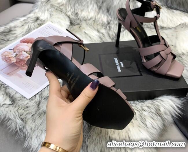 New Style Saint Laurent Calfskin High-Heel Sandals 10cm 042977 Dusty Pink