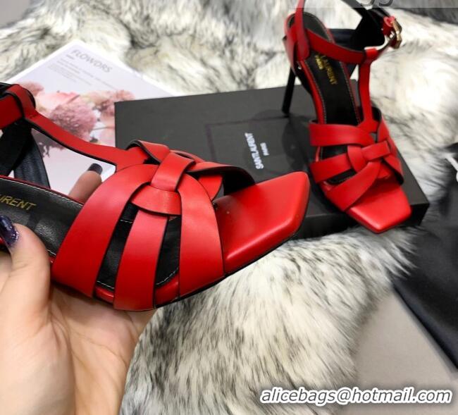 Best Quality Saint Laurent Calfskin High-Heel Sandals 10cm 042977 Red