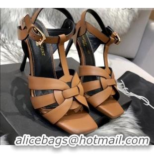 Good Product Saint Laurent Calfskin High-Heel Sandals 10cm 042977 Brown