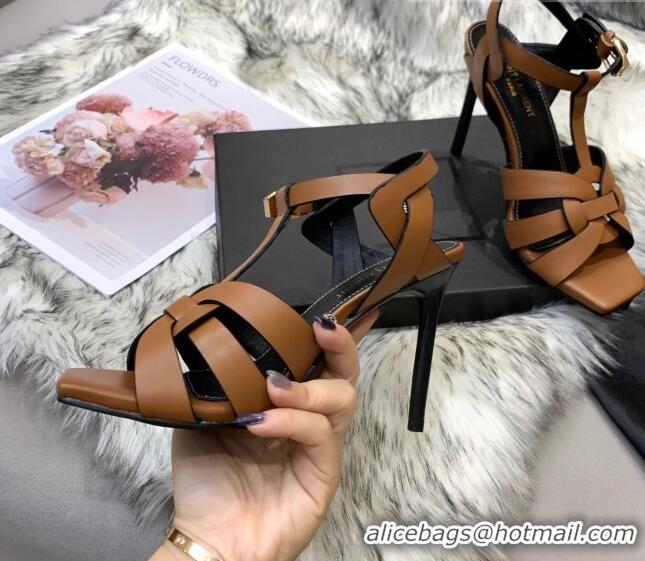 Good Product Saint Laurent Calfskin High-Heel Sandals 10cm 042977 Brown