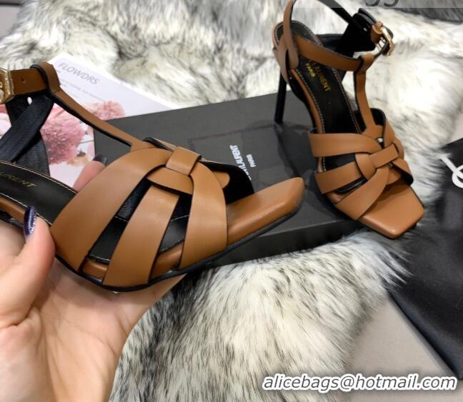 Good Product Saint Laurent Calfskin High-Heel Sandals 10cm 042977 Brown