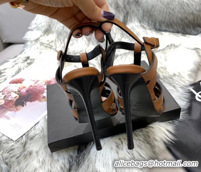 Good Product Saint Laurent Calfskin High-Heel Sandals 10cm 042977 Brown