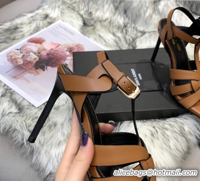 Good Product Saint Laurent Calfskin High-Heel Sandals 10cm 042977 Brown