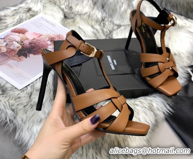 Good Product Saint Laurent Calfskin High-Heel Sandals 10cm 042977 Brown