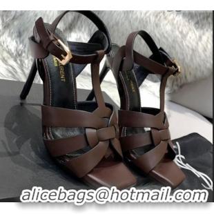 Low Price Saint Laurent Calfskin High-Heel Sandals 10cm 042977 Coffee Brown