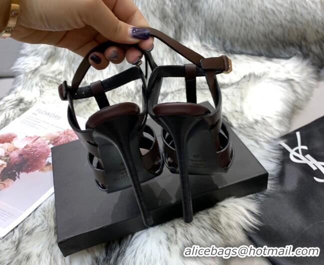 Low Price Saint Laurent Calfskin High-Heel Sandals 10cm 042977 Coffee Brown