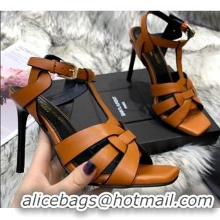 Charming Saint Laurent Calfskin High-Heel Sandals 10cm 042977 Brown