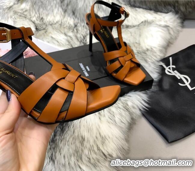 Charming Saint Laurent Calfskin High-Heel Sandals 10cm 042977 Brown