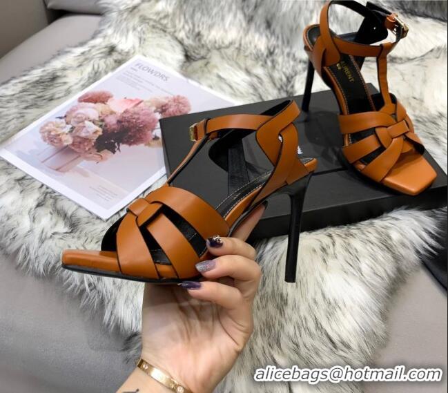 Charming Saint Laurent Calfskin High-Heel Sandals 10cm 042977 Brown