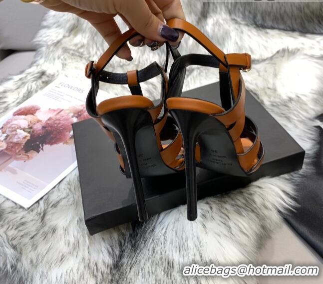 Charming Saint Laurent Calfskin High-Heel Sandals 10cm 042977 Brown