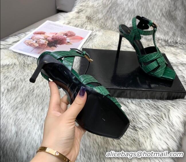 Elegant Saint Laurent Stone Embossed Leather High-Heel Sandals 10cm 042987 Green