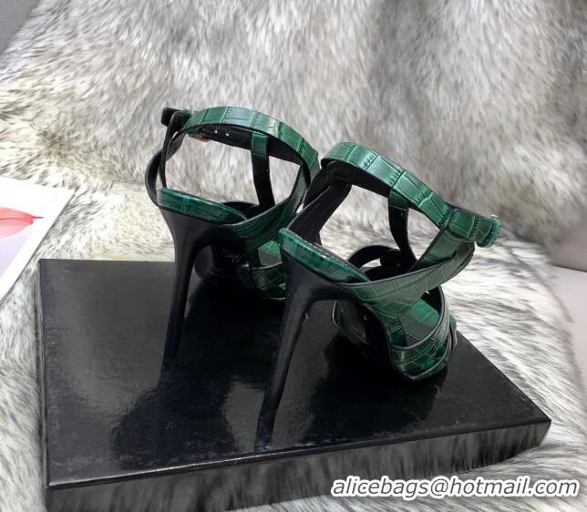 Elegant Saint Laurent Stone Embossed Leather High-Heel Sandals 10cm 042987 Green