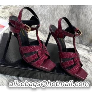 Best Price Saint Laurent Stone Embossed Leather High-Heel Sandals 10cm 042987 Fuchsia Red