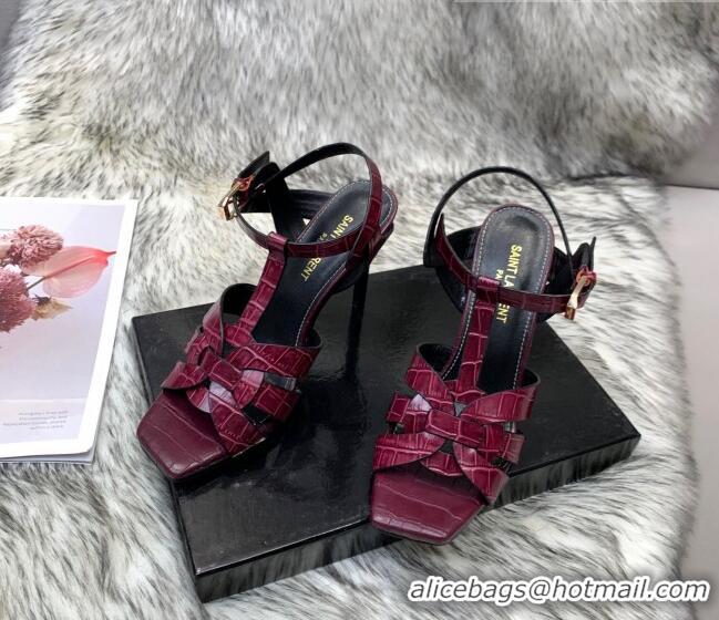 Best Price Saint Laurent Stone Embossed Leather High-Heel Sandals 10cm 042987 Fuchsia Red